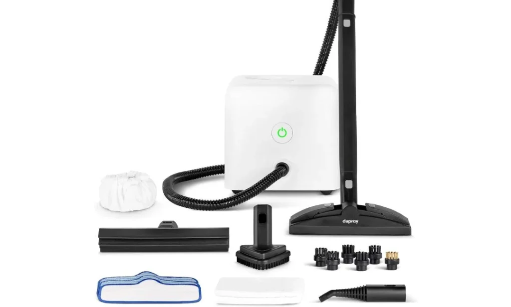 Dupray Neat cube steam cleaner – stylish design with cord management, ideal for car interiors