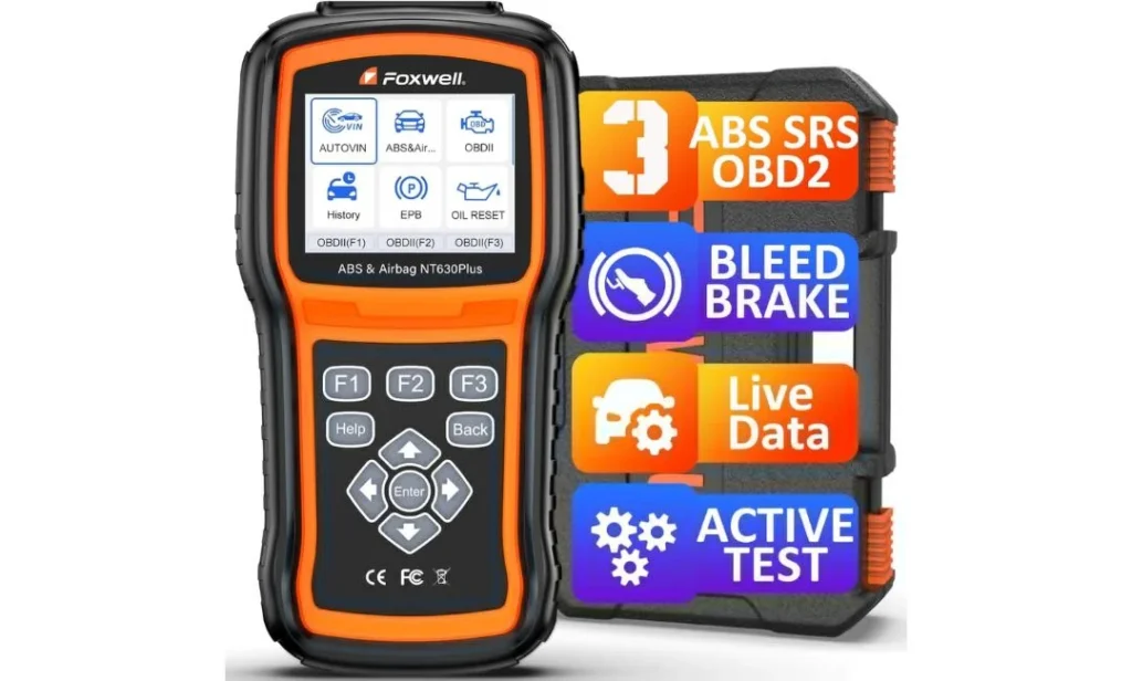 FOXWELL NT630 Plus OBD2 scanner focused on ABS diagnostics and bidirectional testing.
